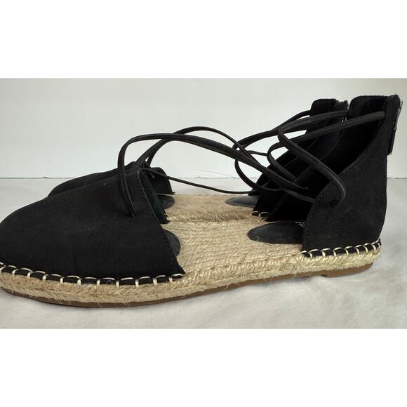 Eileen Fisher Lace Leather Espadrille Sandals Black and Jute‎ Size 6 - Picture 6 of 11